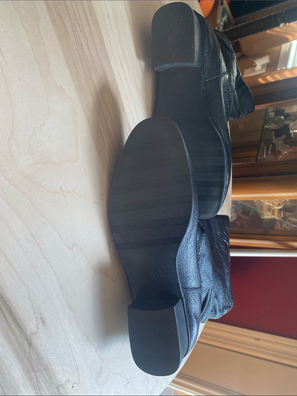 Slouch Leather Mid-Calf Heeled Boots - Black - Picture 3 of 3